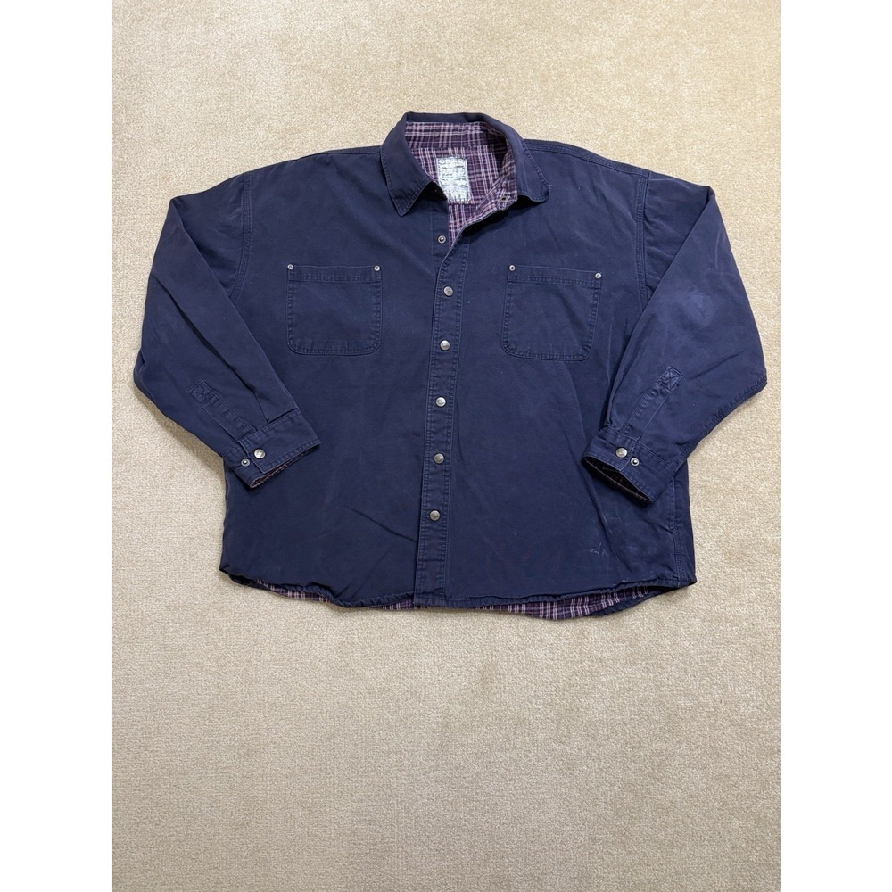 Bear River Work Wear Plaid Lined Canvas Jacket Men's 2XL Oversized Blue Snap